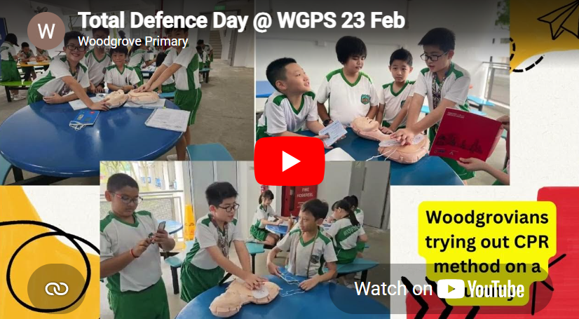 Students in white-and-green uniforms practice CPR on a mannequin at blue tables; YouTube thumbnail text overlays.